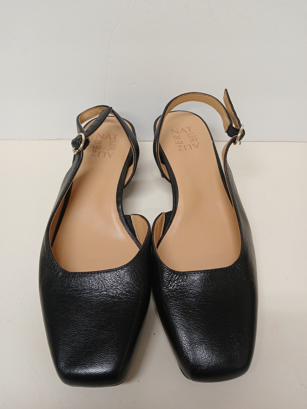 Naturalizer Black Leather Square Toe Slingback Flats